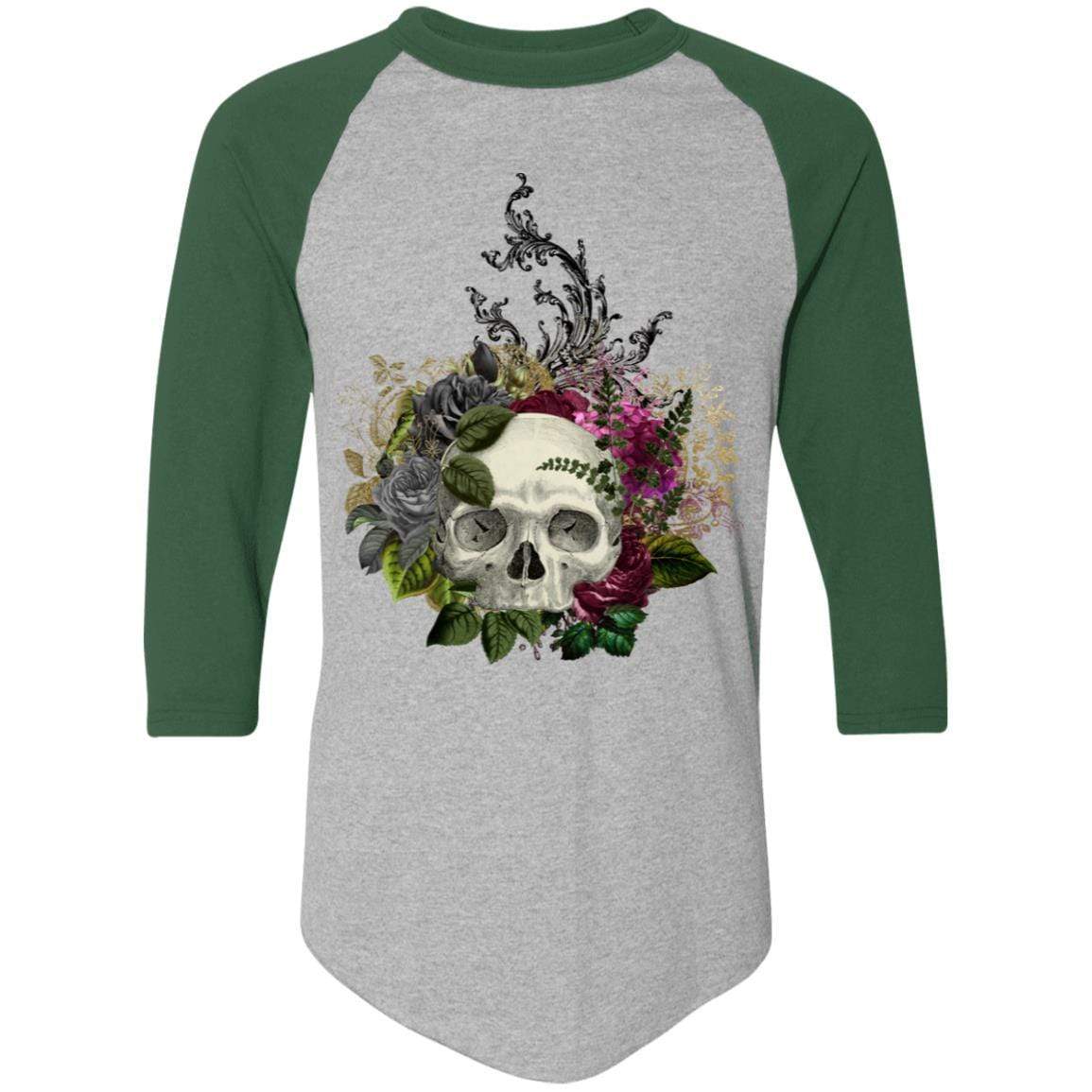 T-Shirts Athletic Heather/Dark Green / S Winey Bitches Co Skull Design #1 Colorblock Raglan Jersey WineyBitchesCo