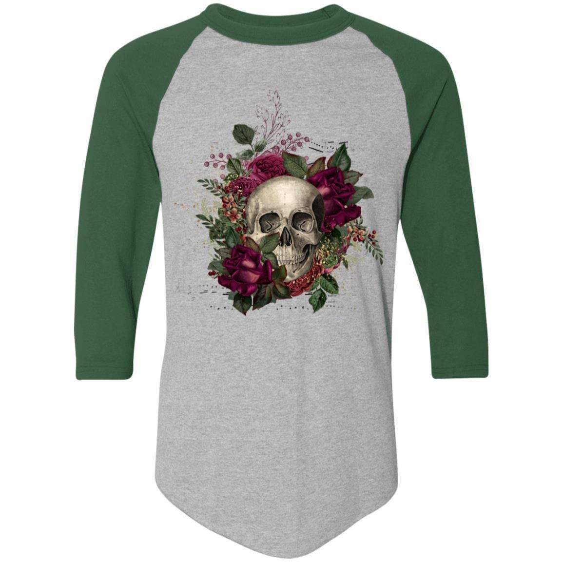 T-Shirts Athletic Heather/Dark Green / S Winey Bitches Co Skull Design #2 Colorblock Raglan Jersey WineyBitchesCo