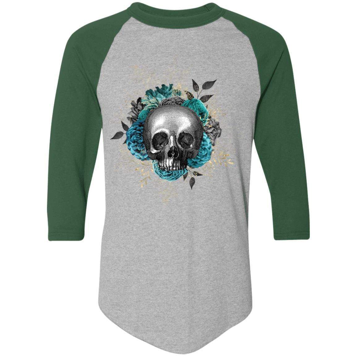 T-Shirts Athletic Heather/Dark Green / S Winey Bitches Co Skull Design #3 Colorblock Raglan Jersey WineyBitchesCo