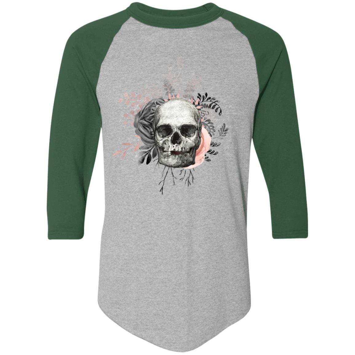 T-Shirts Athletic Heather/Dark Green / S Winey Bitches Co Skull Design #4 Colorblock Raglan Jersey WineyBitchesCo