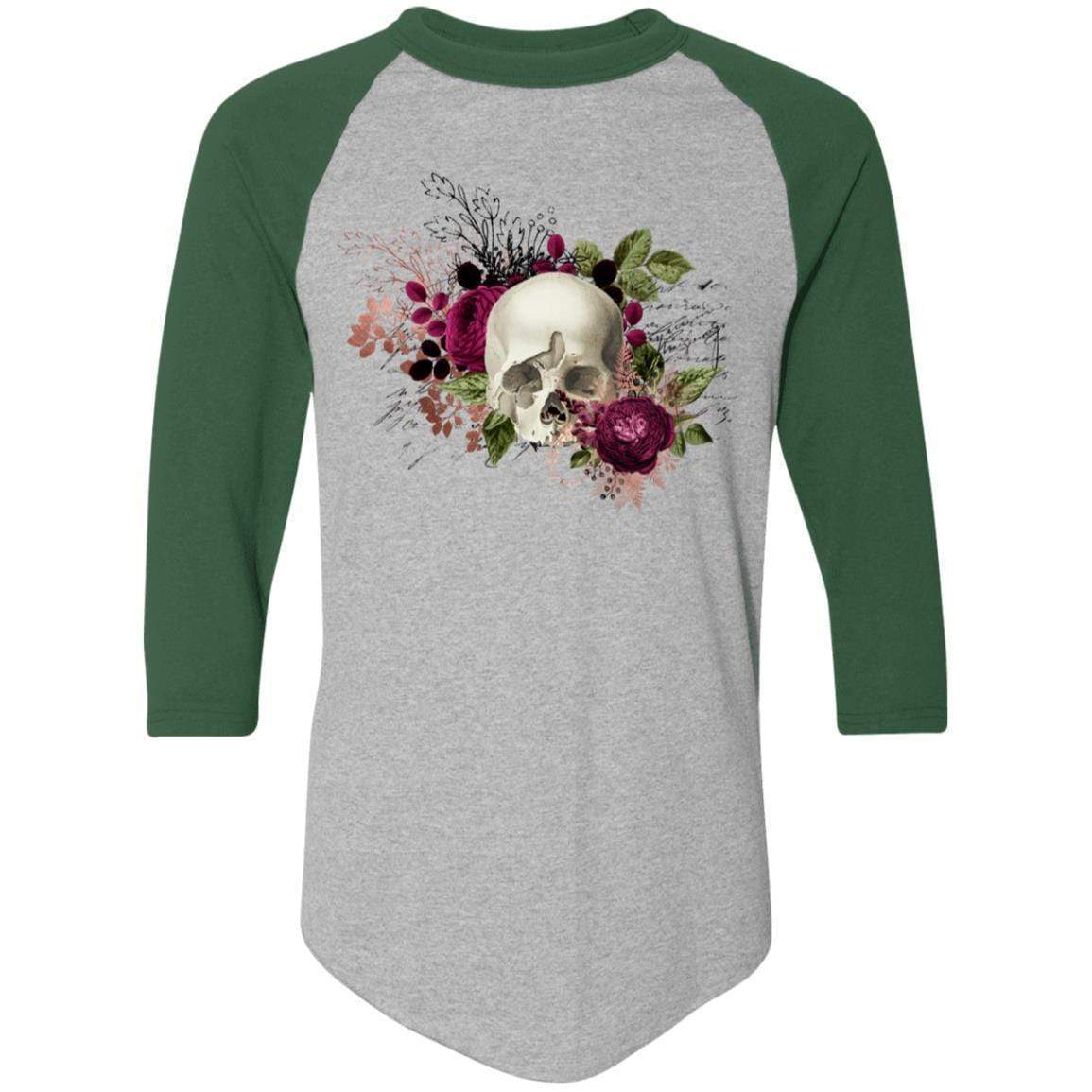 T-Shirts Athletic Heather/Dark Green / S Winey Bitches Co Skull Design #6 Colorblock Raglan Jersey WineyBitchesCo