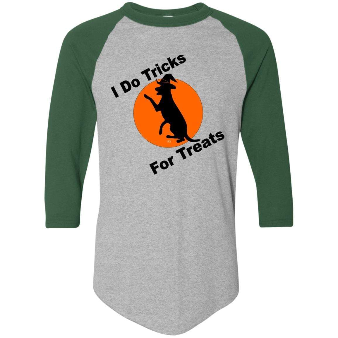 T-Shirts Athletic Heather/Dark Green / S WineyBitches.Co "I Do Tricks For Treats" Dog- Colorblock Raglan Jersey WineyBitchesCo