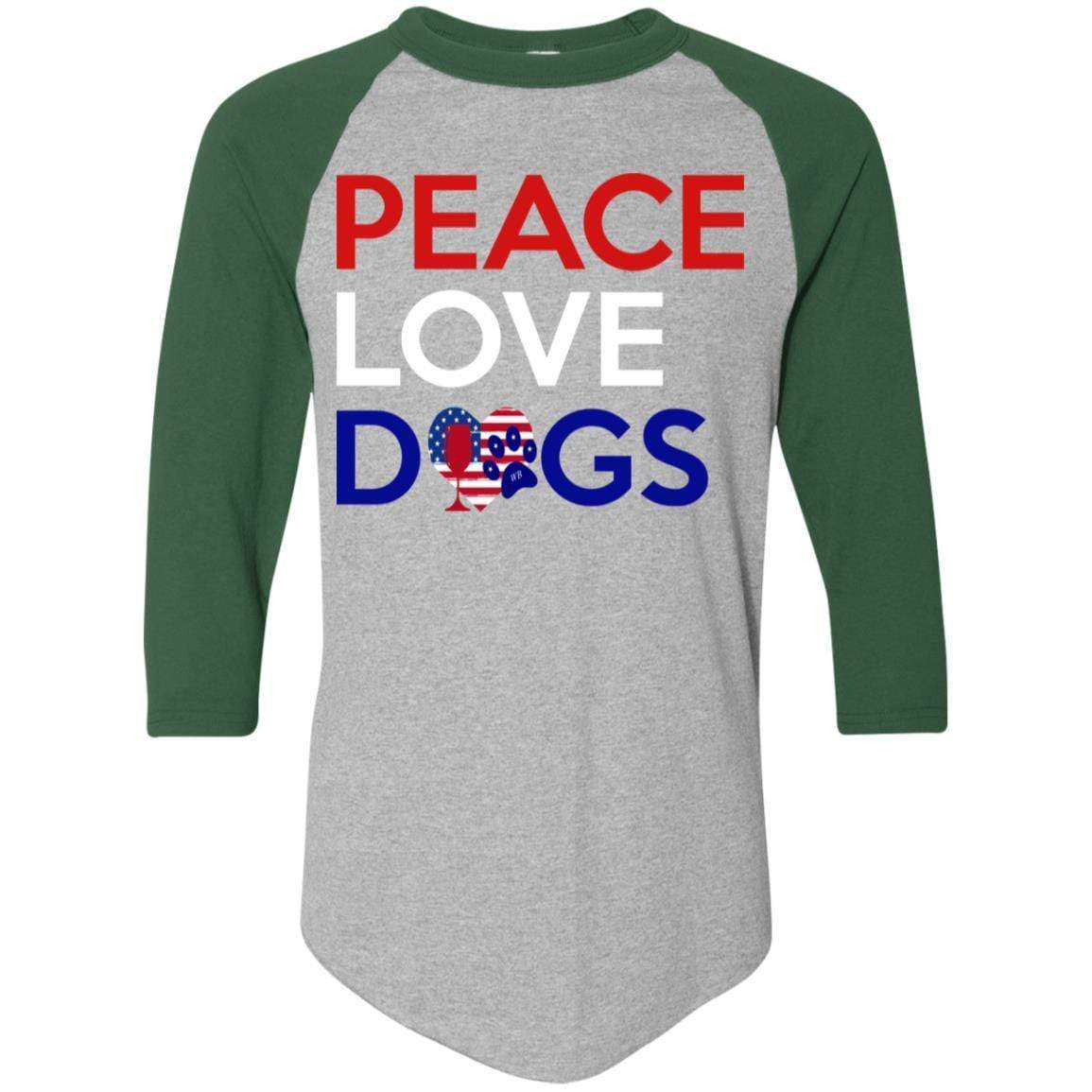 T-Shirts Athletic Heather/Dark Green / S WineyBitches.Co Peace Love Dogs Colorblock Raglan Jersey WineyBitchesCo