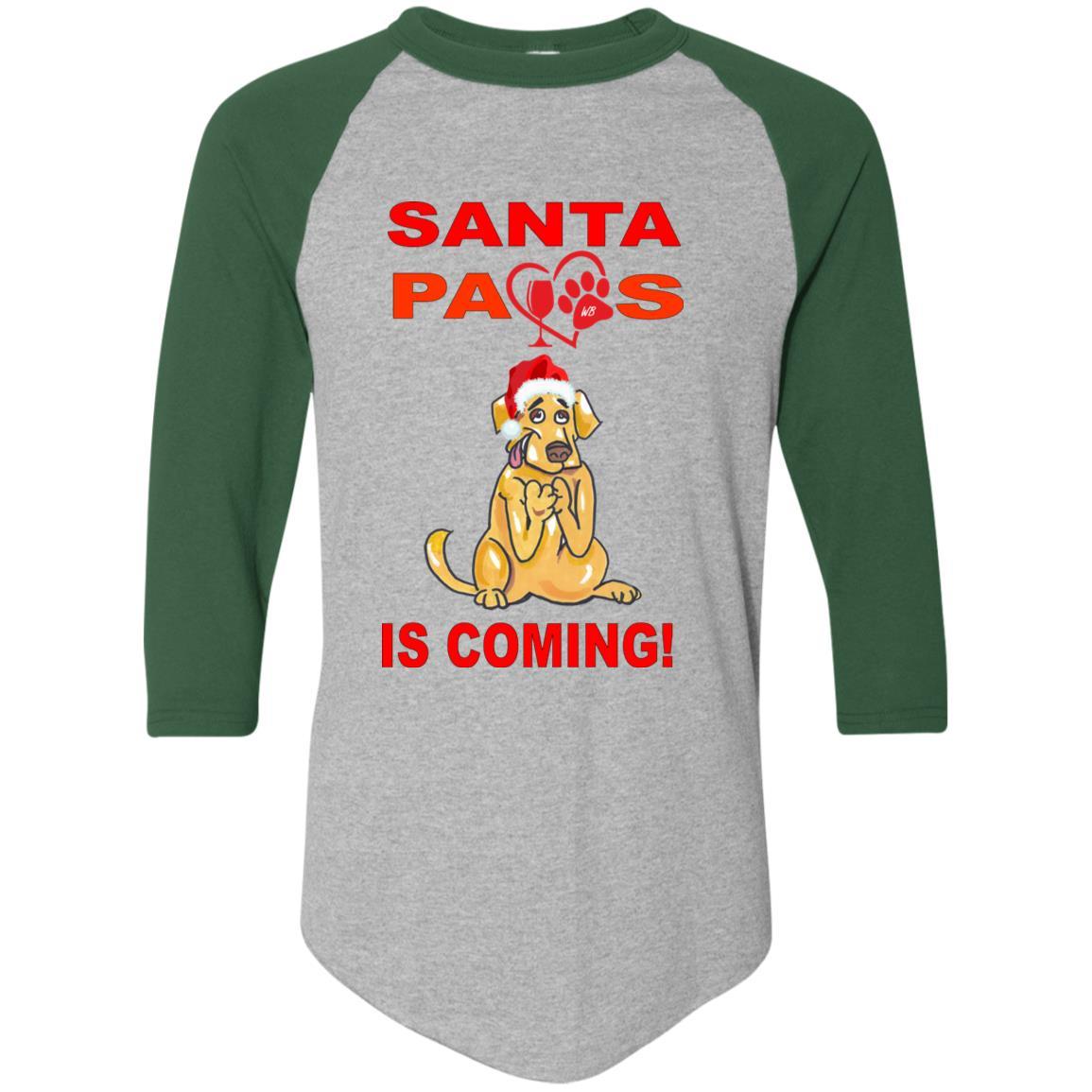 T-Shirts Athletic Heather/Dark Green / S WineyBitches.co "Santa Paws Is Coming" Augusta Colorblock Raglan Jersey WineyBitchesCo