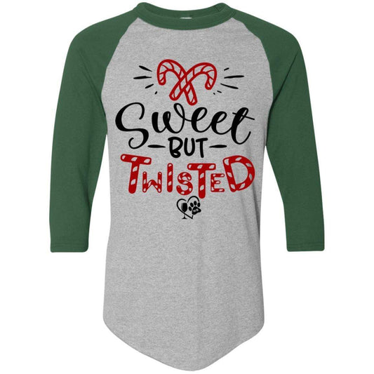T-Shirts Athletic Heather/Dark Green / S WineyBitches.Co "Sweet But Twisted" Holiday Colorblock Raglan Jersey WineyBitchesCo