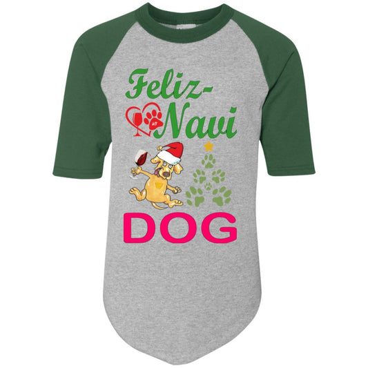 T-Shirts Athletic Heather/Dark Green / YS WineyBitches.co Feliz Navi Dog Youth Colorblock Raglan Jersey WineyBitchesCo