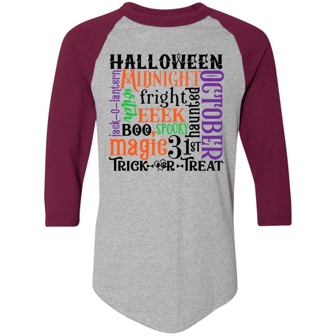 T-Shirts Athletic Heather/Maroon / S Winey Bitches Co "Halloween Word Jumble" Colorblock Raglan Jersey WineyBitchesCo