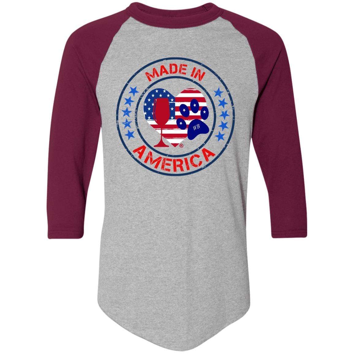 T-Shirts Athletic Heather/Maroon / S Winey Bitches Co "Made In America" Colorblock Raglan Jersey WineyBitchesCo