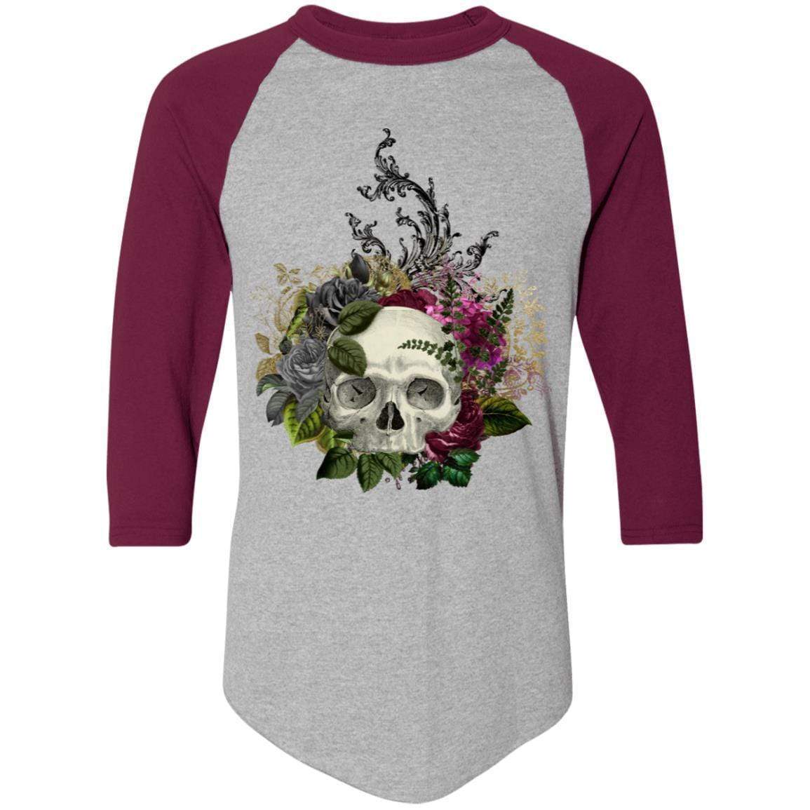 T-Shirts Athletic Heather/Maroon / S Winey Bitches Co Skull Design #1 Colorblock Raglan Jersey WineyBitchesCo