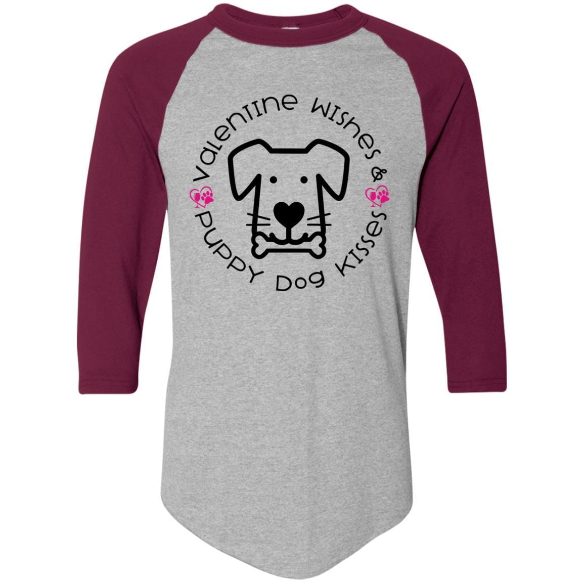 T-Shirts Athletic Heather/Maroon / S Winey Bitches Co 'Valentine Wishes and Puppy Dog Kisses" (Dog) Colorblock Raglan Jersey WineyBitchesCo