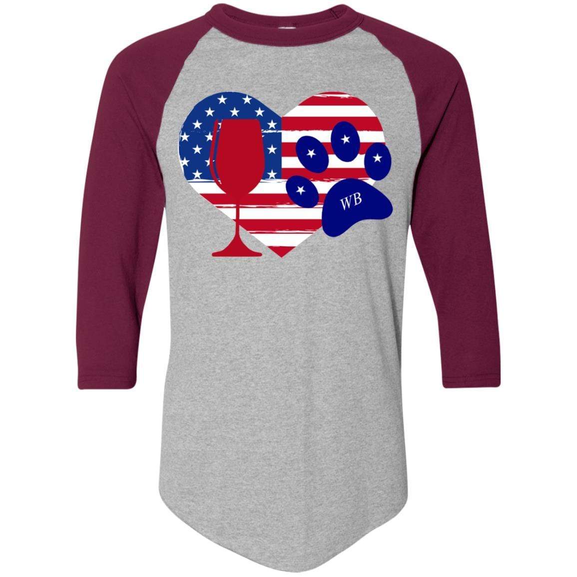 T-Shirts Athletic Heather/Maroon / S WineyBitches.Co American Wine Paw Heart Colorblock Raglan Jersey WineyBitchesCo
