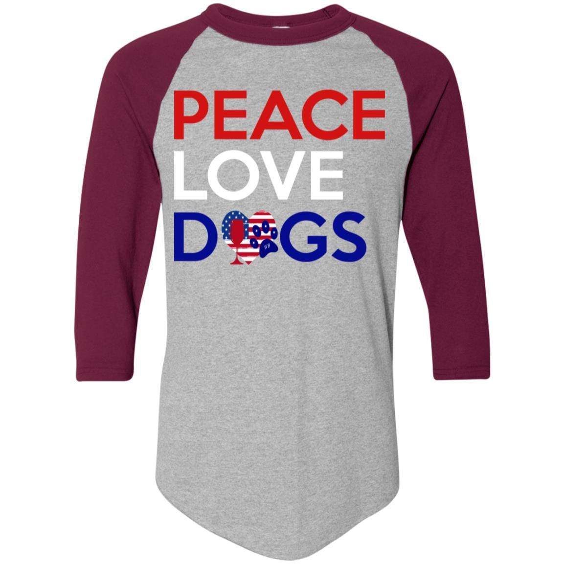 T-Shirts Athletic Heather/Maroon / S WineyBitches.Co Peace Love Dogs Colorblock Raglan Jersey WineyBitchesCo