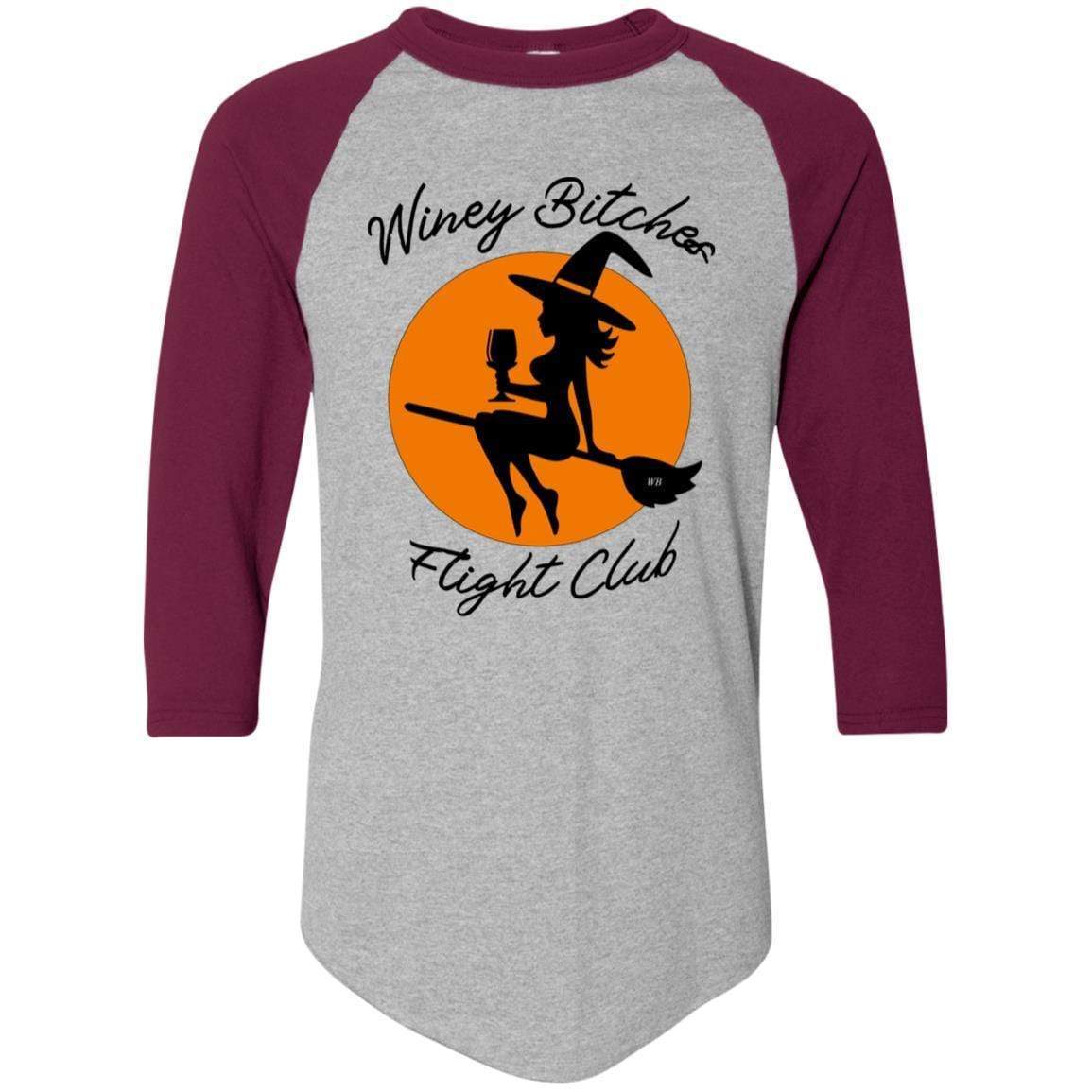 T-Shirts Athletic Heather/Maroon / S WineyBitches.Co "Winey Bitches Flight Club" Colorblock Raglan Jersey WineyBitchesCo