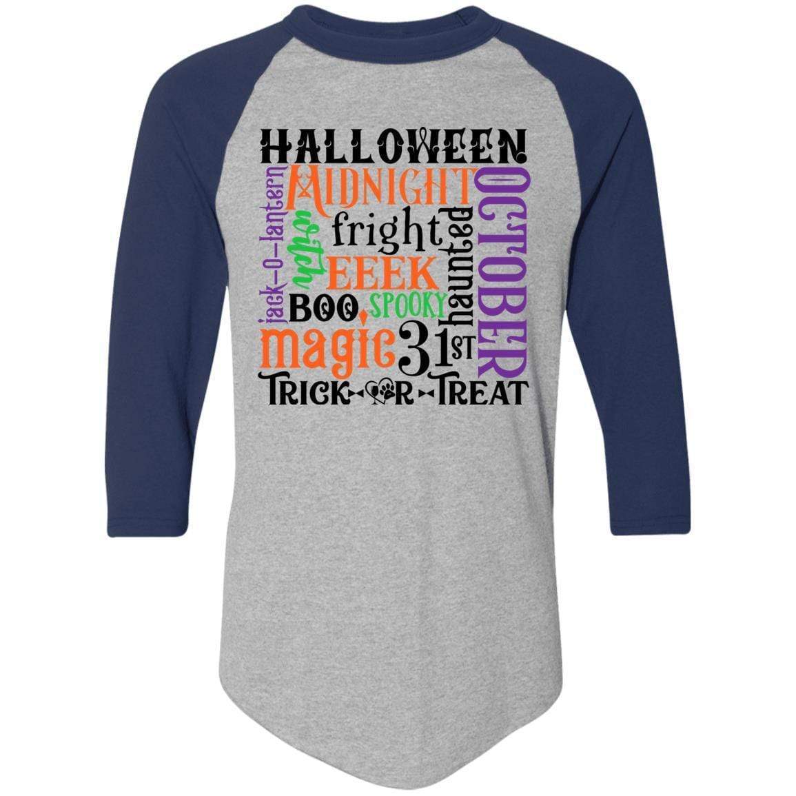 T-Shirts Athletic Heather/Navy / S Winey Bitches Co "Halloween Word Jumble" Colorblock Raglan Jersey WineyBitchesCo