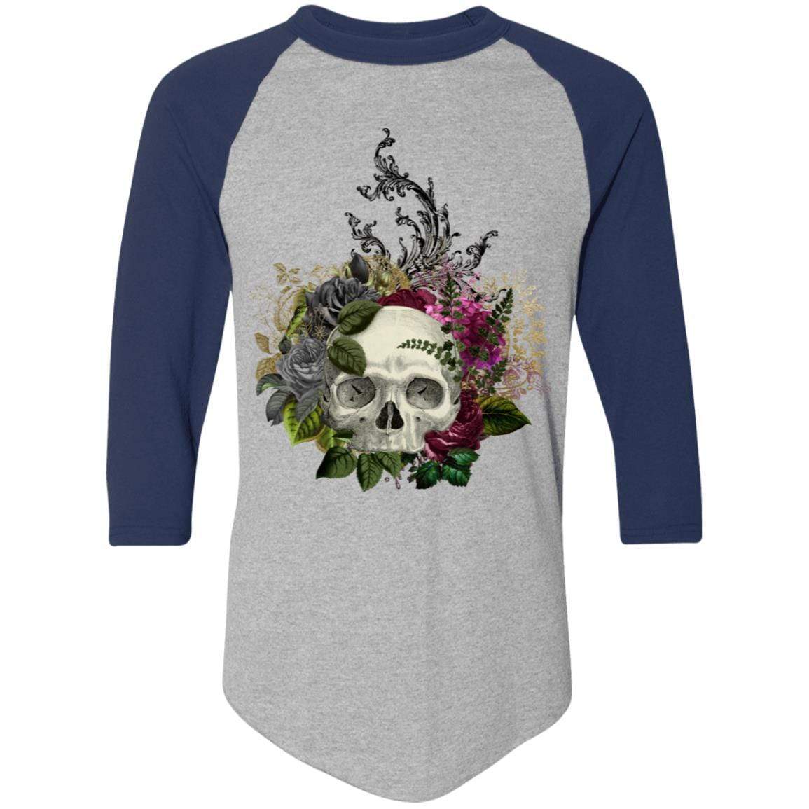 T-Shirts Athletic Heather/Navy / S Winey Bitches Co Skull Design #1 Colorblock Raglan Jersey WineyBitchesCo