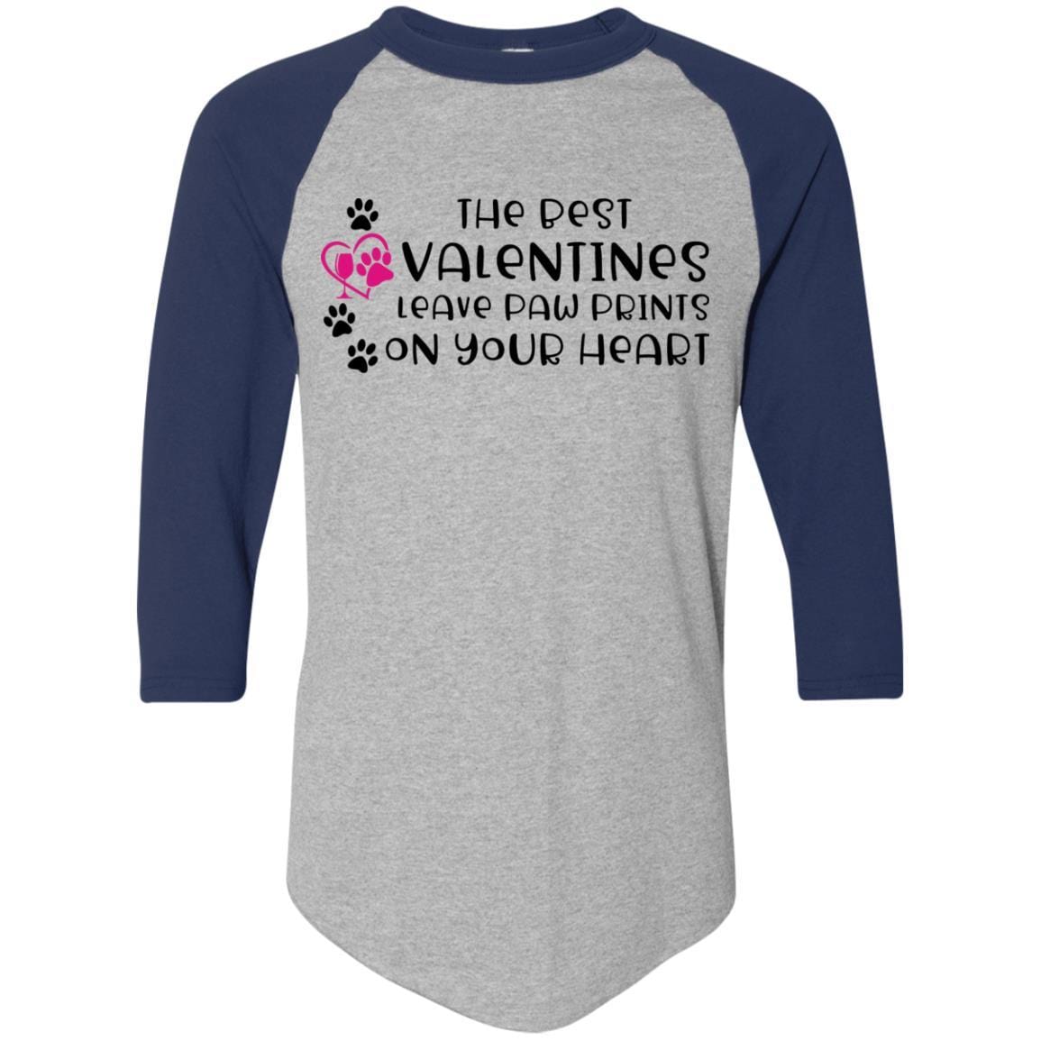 T-Shirts Athletic Heather/Navy / S Winey Bitches Co "The Best Valentines Leave Paw Prints On Your Heart" Colorblock Raglan Jersey WineyBitchesCo