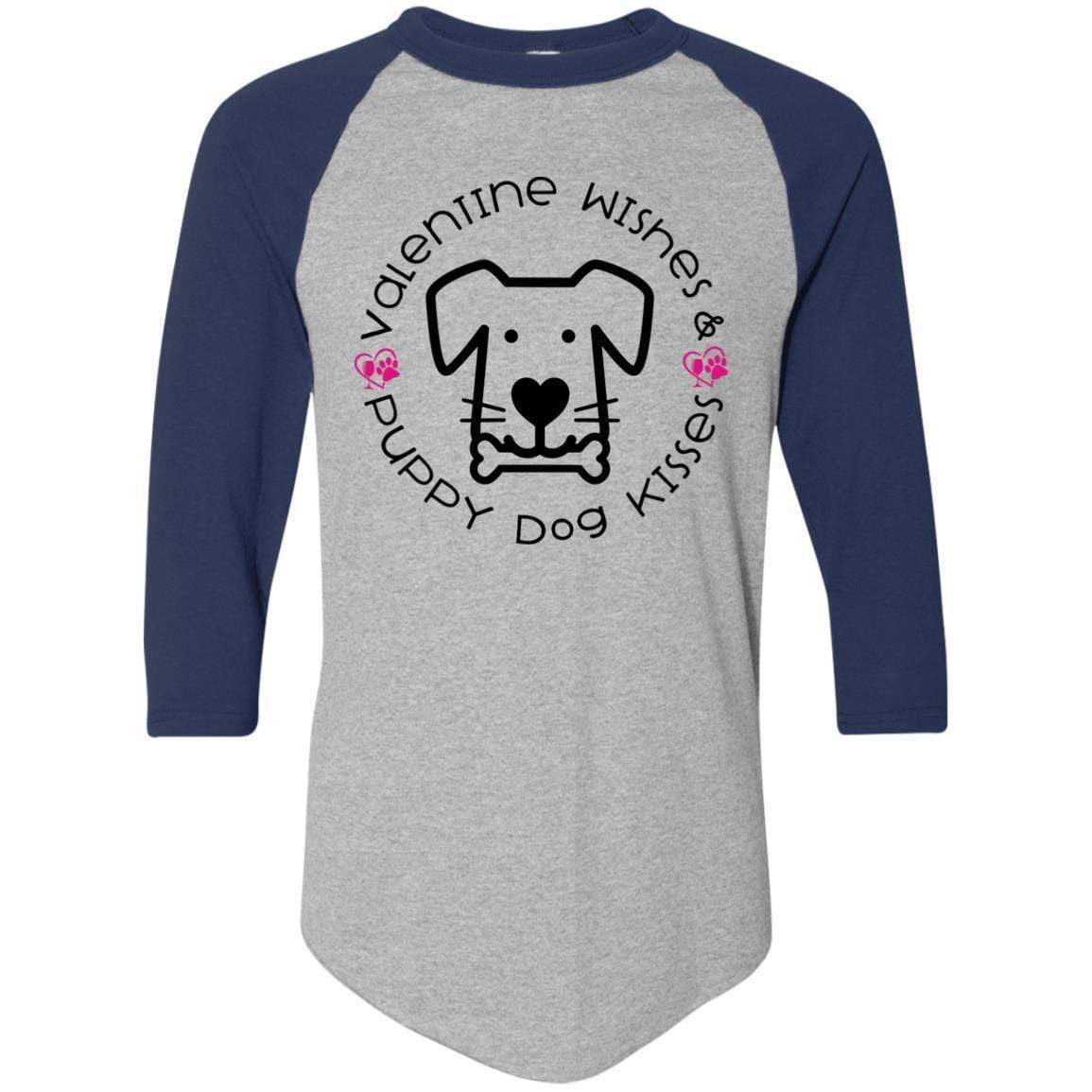T-Shirts Athletic Heather/Navy / S Winey Bitches Co 'Valentine Wishes and Puppy Dog Kisses" (Dog) Colorblock Raglan Jersey WineyBitchesCo