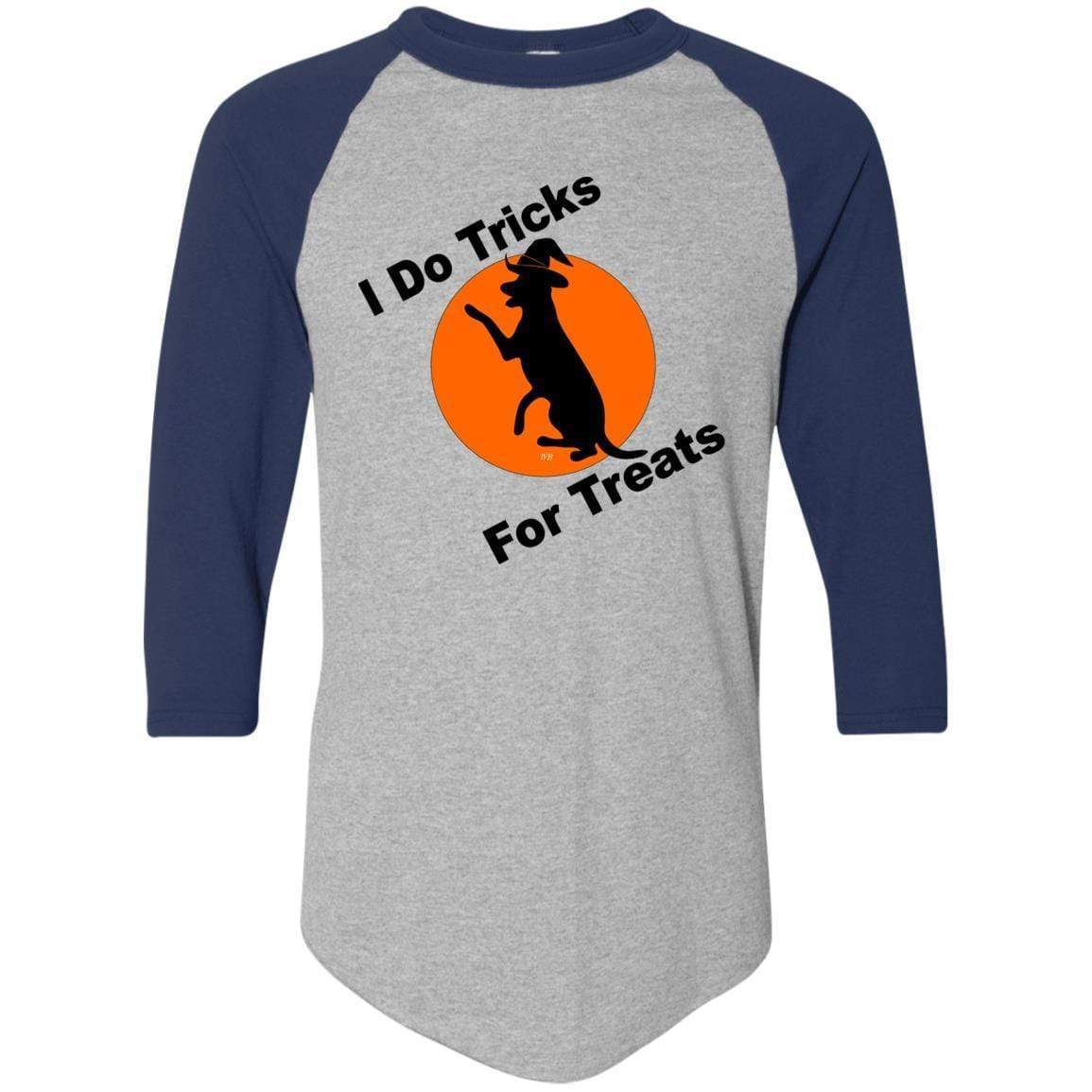 T-Shirts Athletic Heather/Navy / S WineyBitches.Co "I Do Tricks For Treats" Dog- Colorblock Raglan Jersey WineyBitchesCo