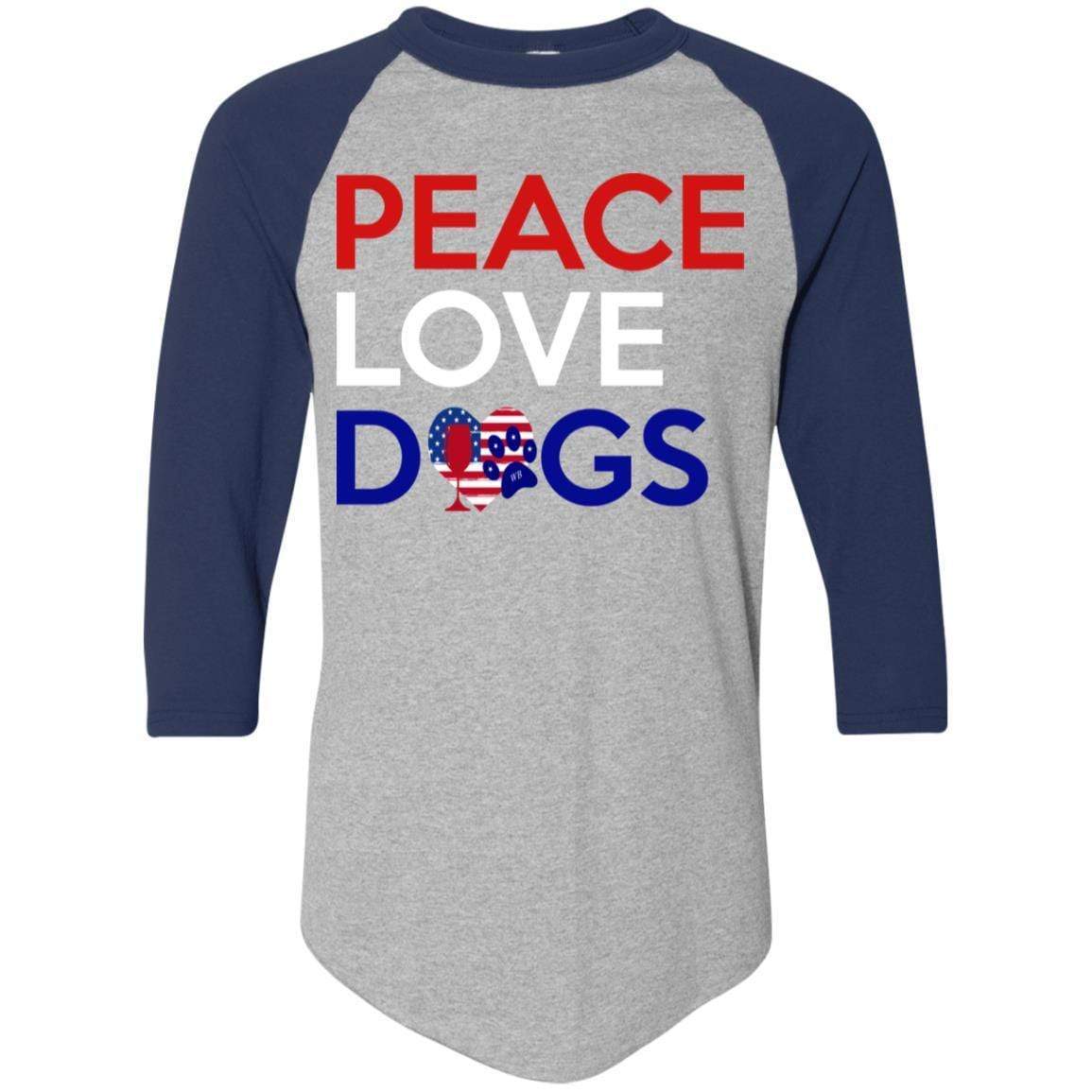 T-Shirts Athletic Heather/Navy / S WineyBitches.Co Peace Love Dogs Colorblock Raglan Jersey WineyBitchesCo