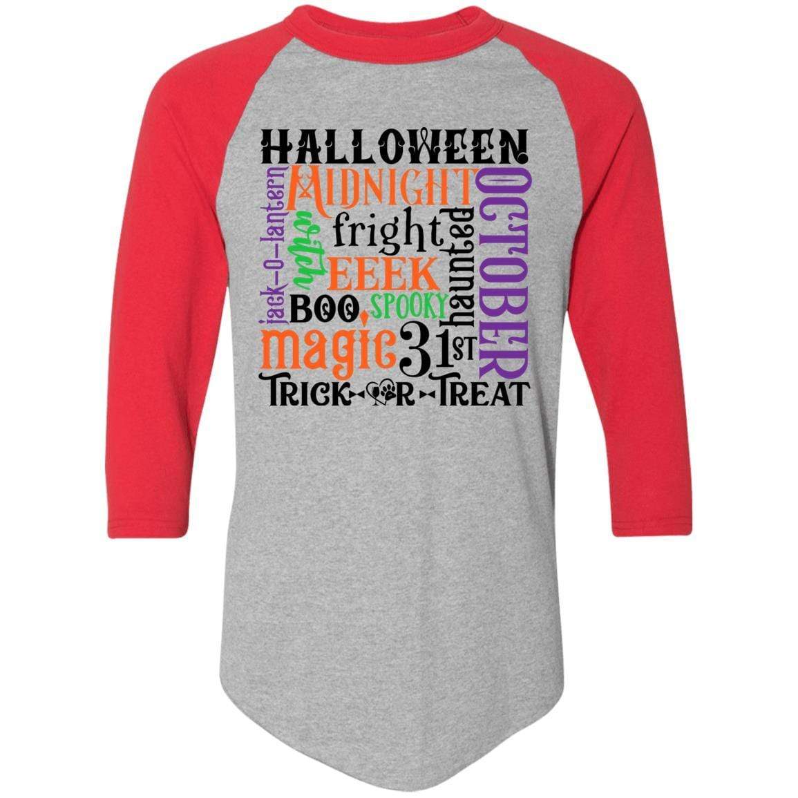T-Shirts Athletic Heather/Red / S Winey Bitches Co "Halloween Word Jumble" Colorblock Raglan Jersey WineyBitchesCo