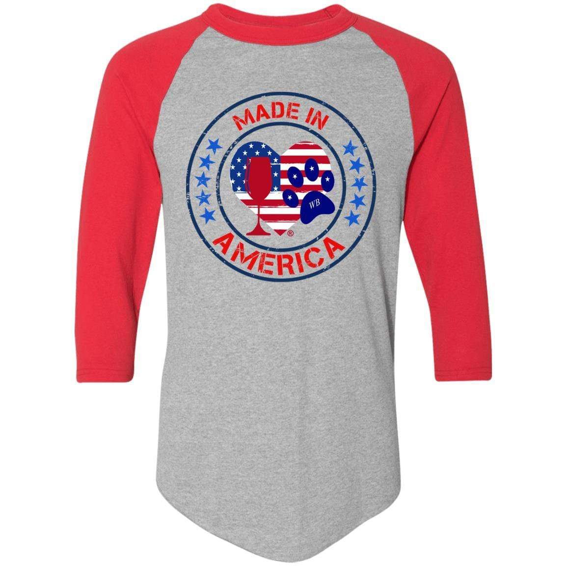 T-Shirts Athletic Heather/Red / S Winey Bitches Co "Made In America" Colorblock Raglan Jersey WineyBitchesCo