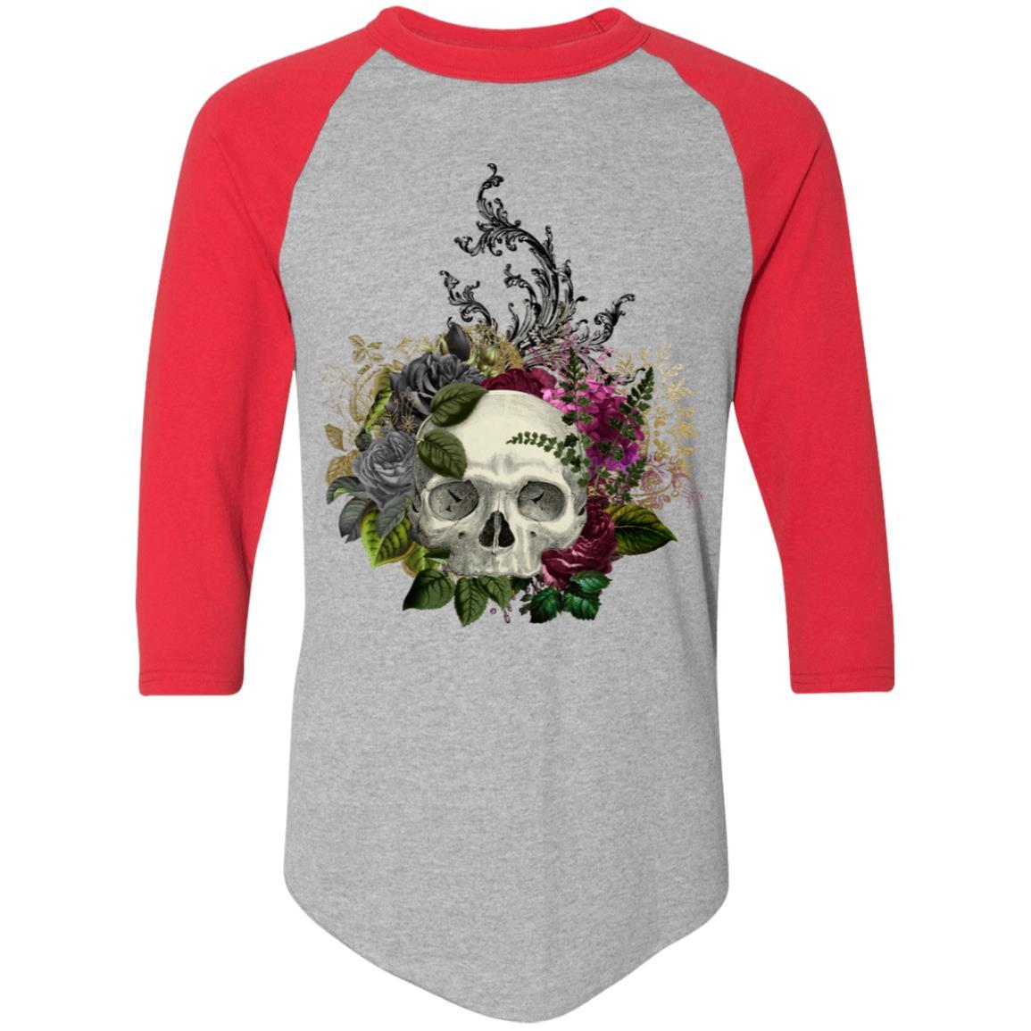 T-Shirts Athletic Heather/Red / S Winey Bitches Co Skull Design #1 Colorblock Raglan Jersey WineyBitchesCo