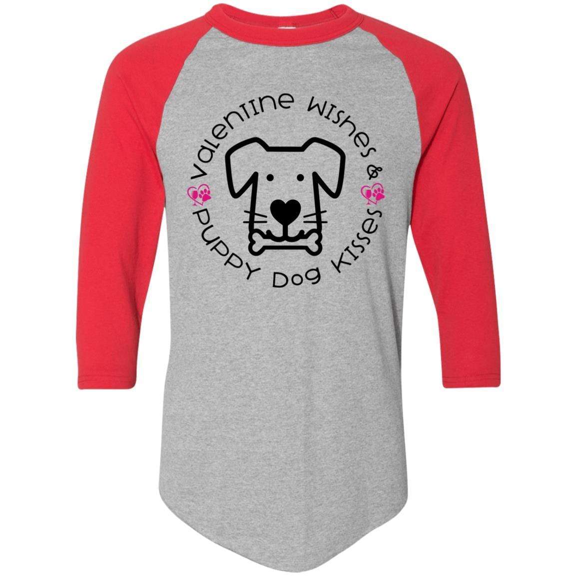 T-Shirts Athletic Heather/Red / S Winey Bitches Co 'Valentine Wishes and Puppy Dog Kisses" (Dog) Colorblock Raglan Jersey WineyBitchesCo