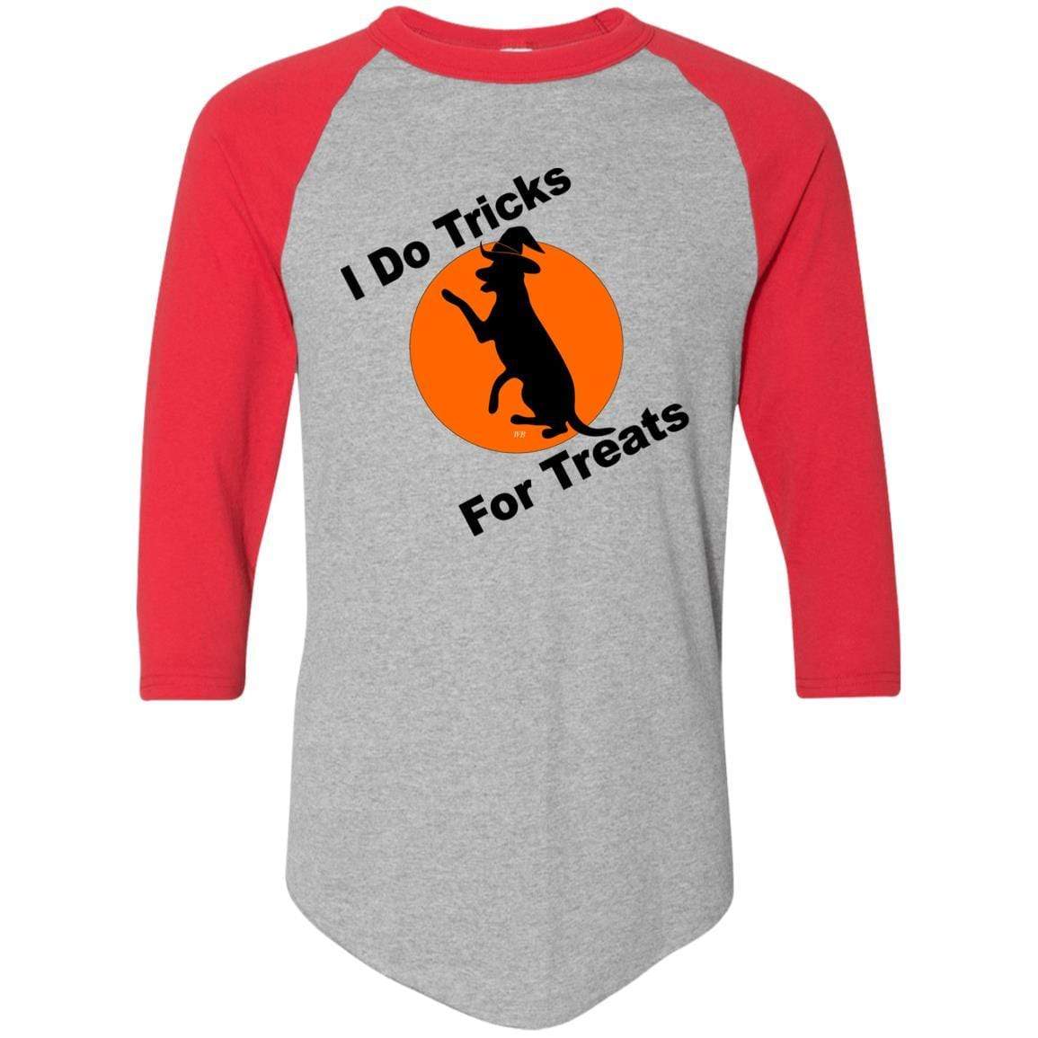 T-Shirts Athletic Heather/Red / S WineyBitches.Co "I Do Tricks For Treats" Dog- Colorblock Raglan Jersey WineyBitchesCo