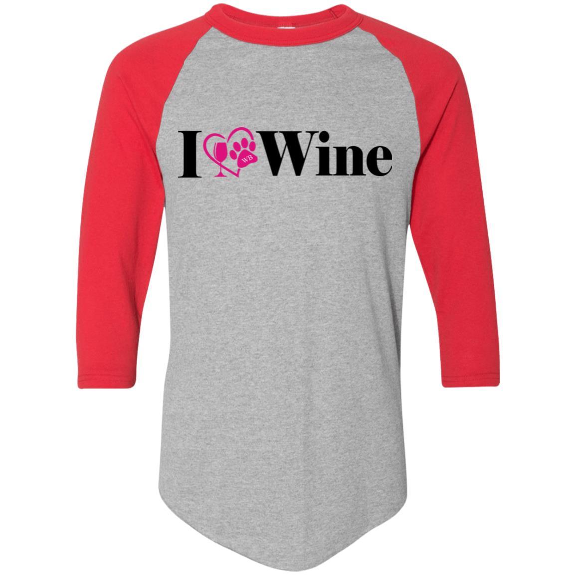 T-Shirts Athletic Heather/Red / S WineyBitches.Co "I Love Wine" Augusta Colorblock Raglan Jersey WineyBitchesCo