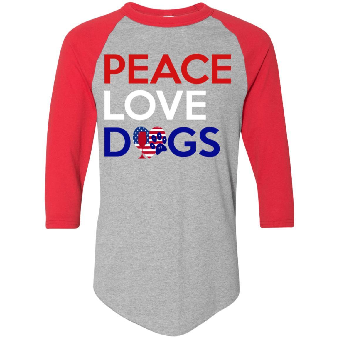 T-Shirts Athletic Heather/Red / S WineyBitches.Co Peace Love Dogs Colorblock Raglan Jersey WineyBitchesCo