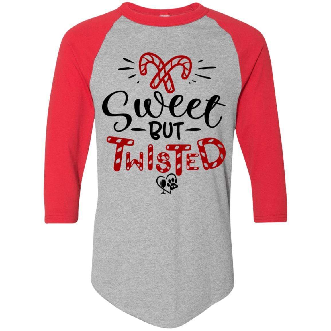 T-Shirts Athletic Heather/Red / S WineyBitches.Co "Sweet But Twisted" Holiday Colorblock Raglan Jersey WineyBitchesCo