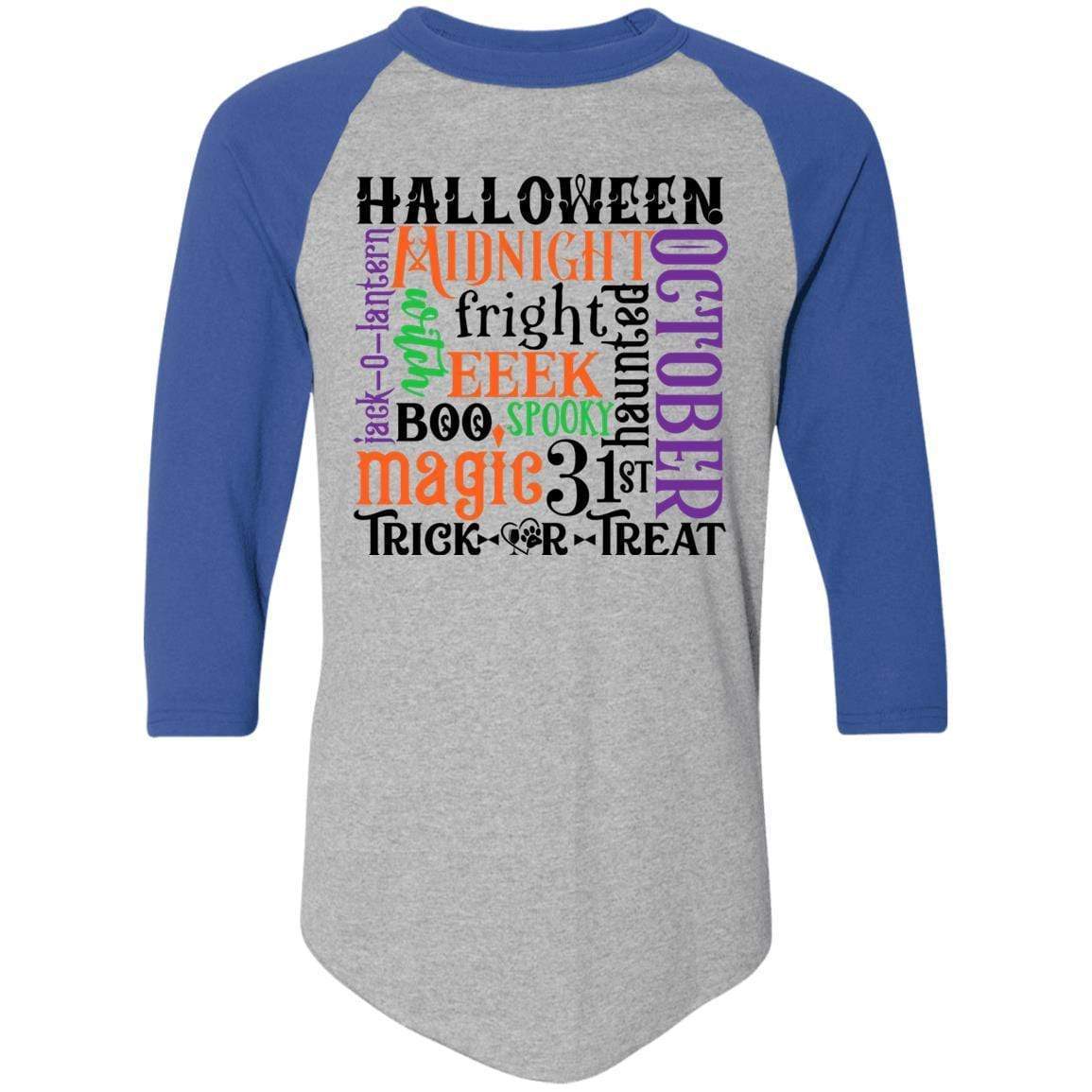 T-Shirts Athletic Heather/Royal / S Winey Bitches Co "Halloween Word Jumble" Colorblock Raglan Jersey WineyBitchesCo