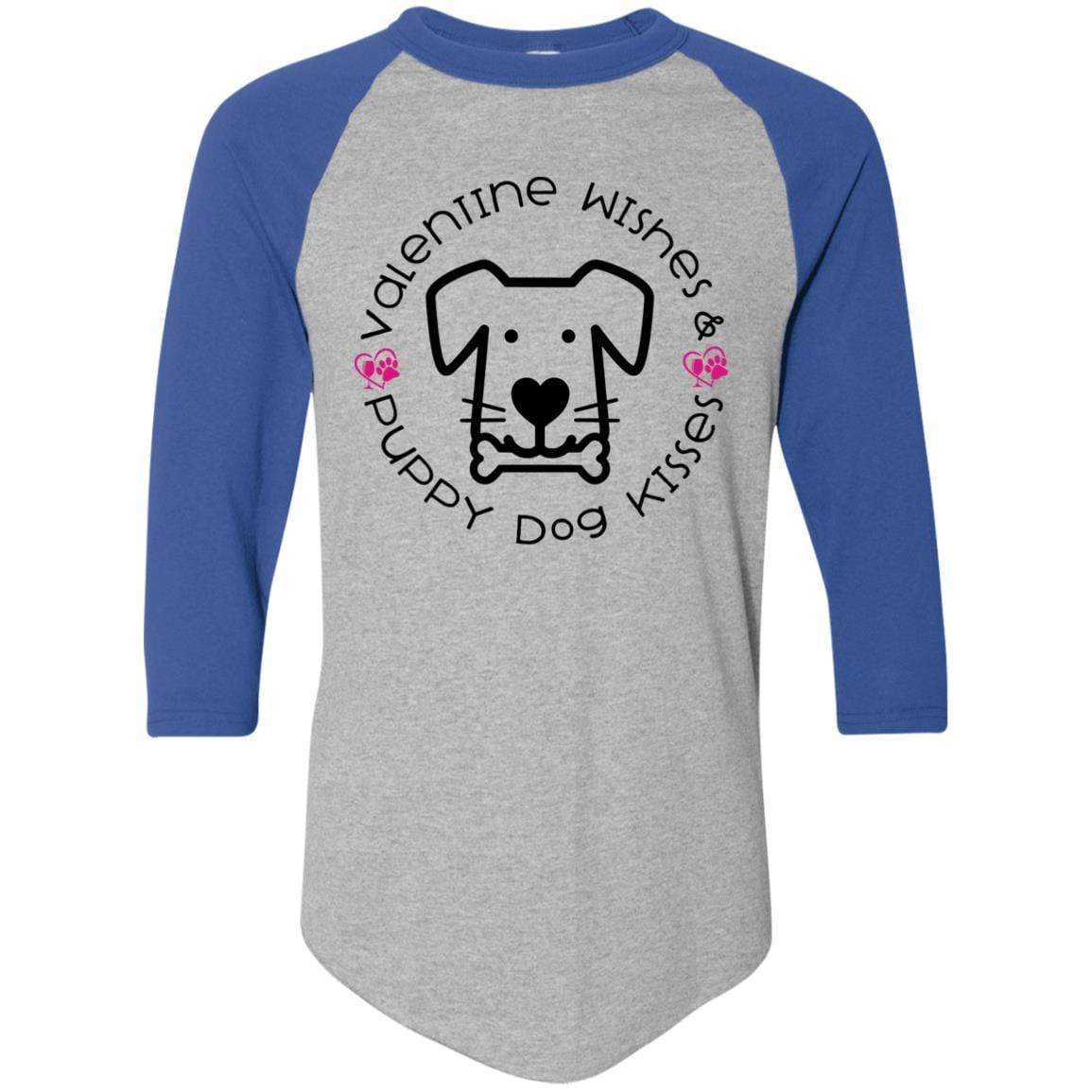 T-Shirts Athletic Heather/Royal / S Winey Bitches Co 'Valentine Wishes and Puppy Dog Kisses" (Dog) Colorblock Raglan Jersey WineyBitchesCo