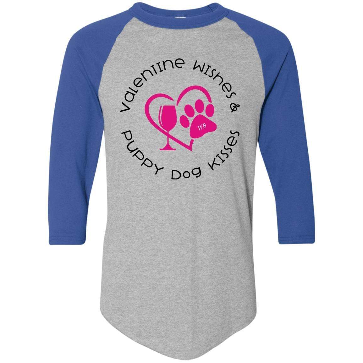 T-Shirts Athletic Heather/Royal / S Winey Bitches Co 'Valentine Wishes and Puppy Dog Kisses" (Heart) Colorblock Raglan Jersey WineyBitchesCo