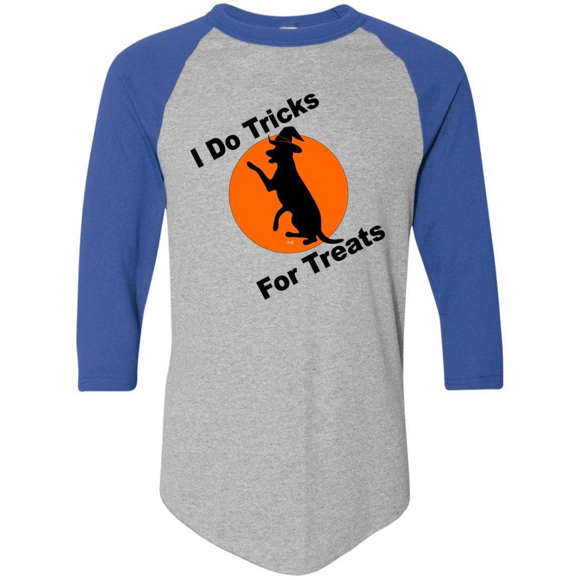 T-Shirts Athletic Heather/Royal / S WineyBitches.Co "I Do Tricks For Treats" Dog- Colorblock Raglan Jersey WineyBitchesCo