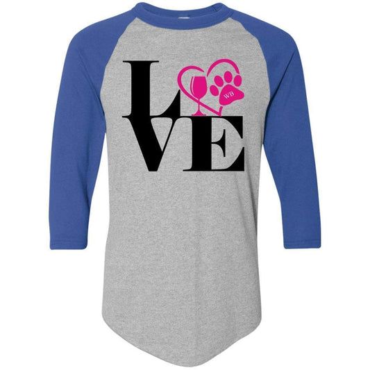 T-Shirts Athletic Heather/Royal / S WineyBitches.Co "Love Paw 2" Augusta Colorblock Raglan Jersey WineyBitchesCo