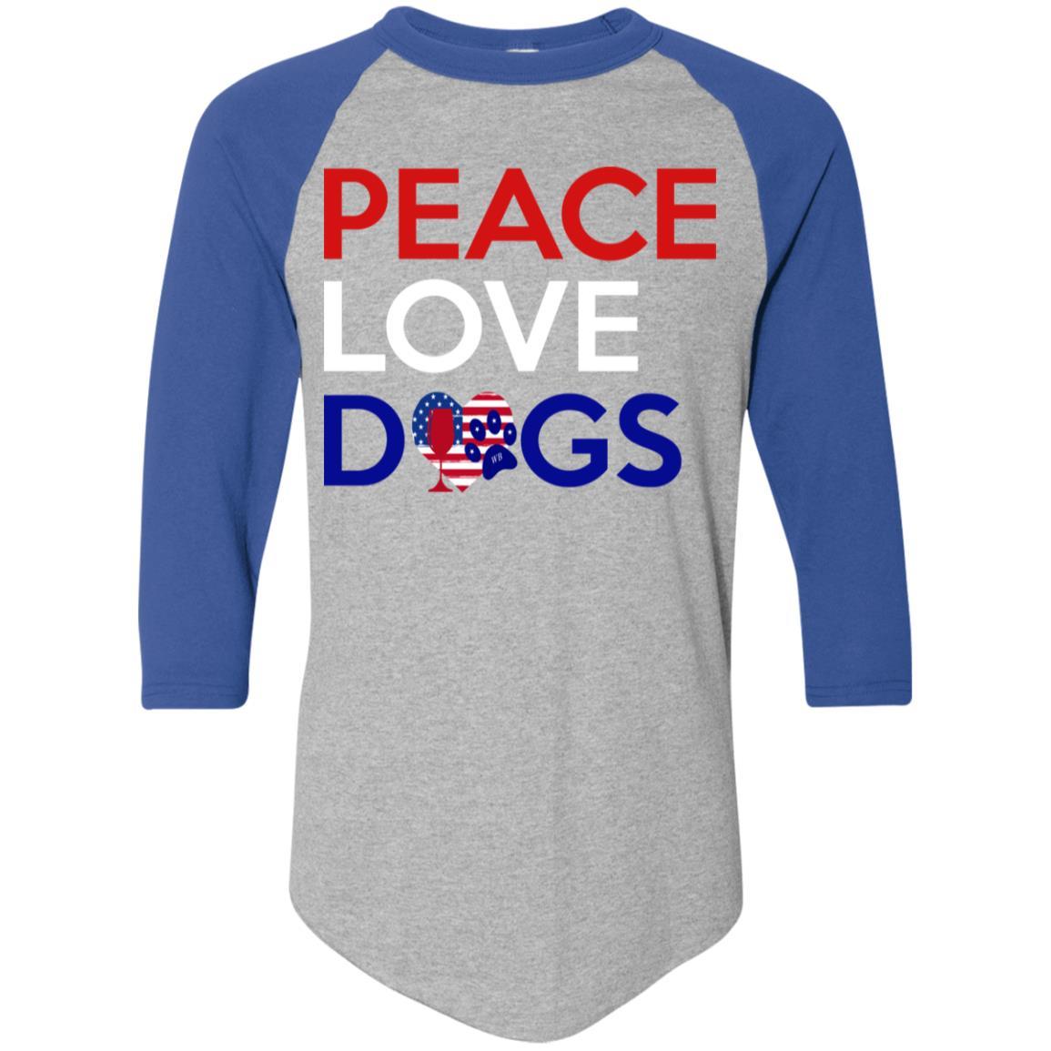 T-Shirts Athletic Heather/Royal / S WineyBitches.Co Peace Love Dogs Colorblock Raglan Jersey WineyBitchesCo
