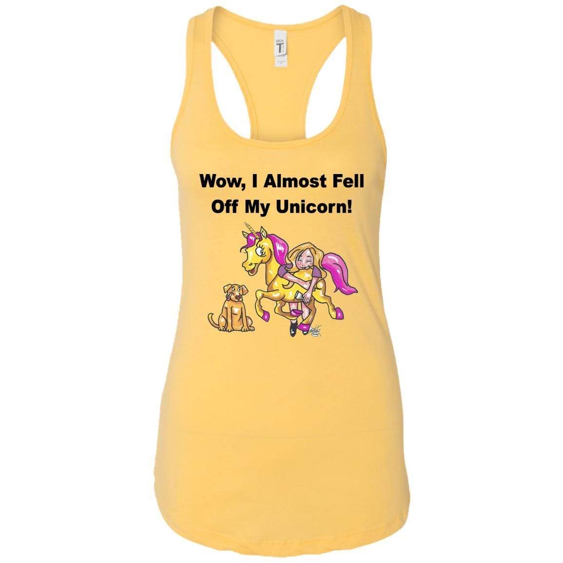 T-Shirts Banana Cream / X-Small WineyBitches.co "Wow, I Almost Fell Off My Unicorn" Ladies Ideal Racerback Tank- BLK Lettering WineyBitchesCo