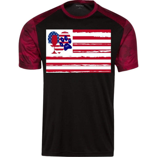 T-Shirts Black/Deep Red / X-Small WineyBitches.Co American Flag Wine Paw Heart (Horz) CamoHex Colorblock T-Shirt WineyBitchesCo