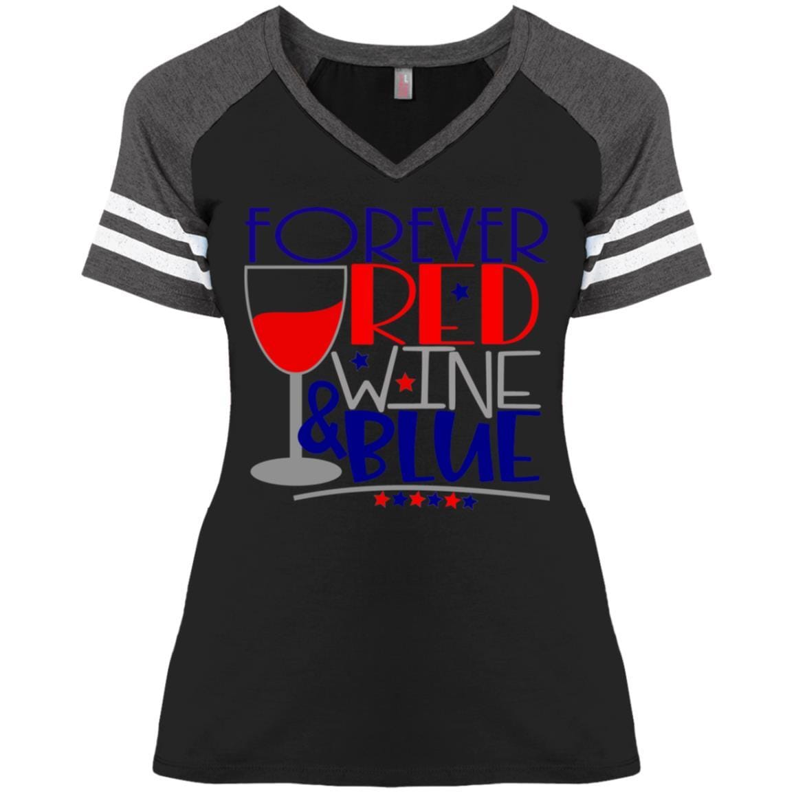 T-Shirts Black/Heathered Charcoal / X-Small WineyBitches.Co Forever Red Wine & Blue Ladies' Game V-Neck T-Shirt WineyBitchesCo