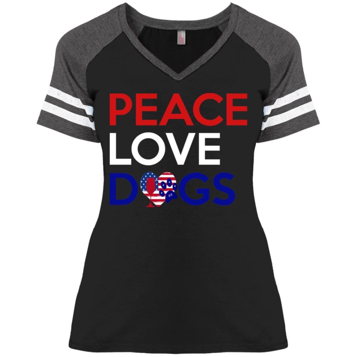 T-Shirts Black/Heathered Charcoal / X-Small WineyBitches.Co Peace Love Dogs Ladies' Game V-Neck T-Shirt WineyBitchesCo