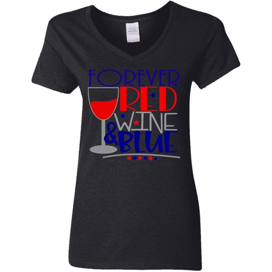 T-Shirts Black / S WineyBitches.Co Forever Red Wine & Blue Ladies' 5.3 oz. V-Neck T-Shirt WineyBitchesCo
