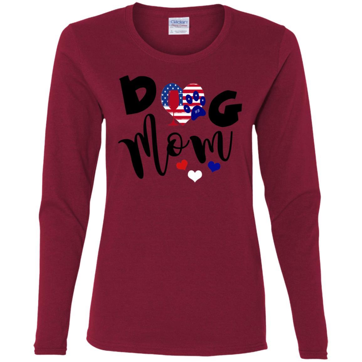 T-Shirts Cardinal / S WineyBitches.Co American Dog Mom Ladies' Cotton LS T-Shirt WineyBitchesCo