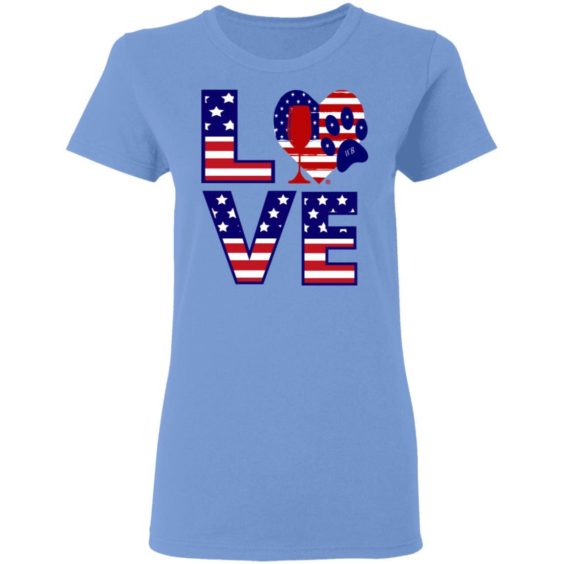 T-Shirts Carolina Blue / S Winey Bitches Co "American Love Paw"  Ladies' 5.3 oz. T-Shirt WineyBitchesCo