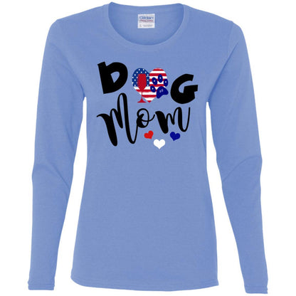 T-Shirts Carolina Blue / S WineyBitches.Co American Dog Mom Ladies' Cotton LS T-Shirt WineyBitchesCo