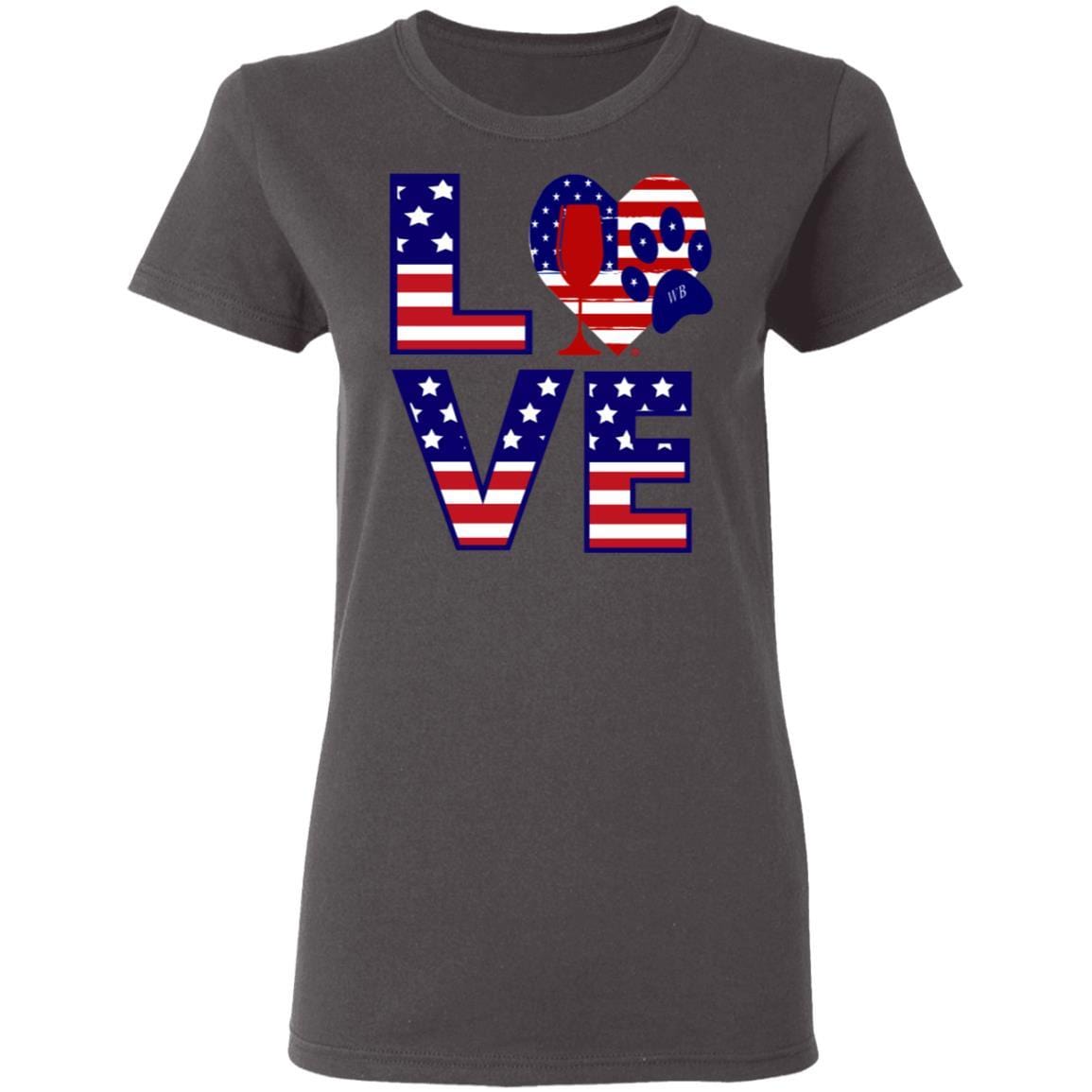 T-Shirts Charcoal / S Winey Bitches Co "American Love Paw"  Ladies' 5.3 oz. T-Shirt WineyBitchesCo