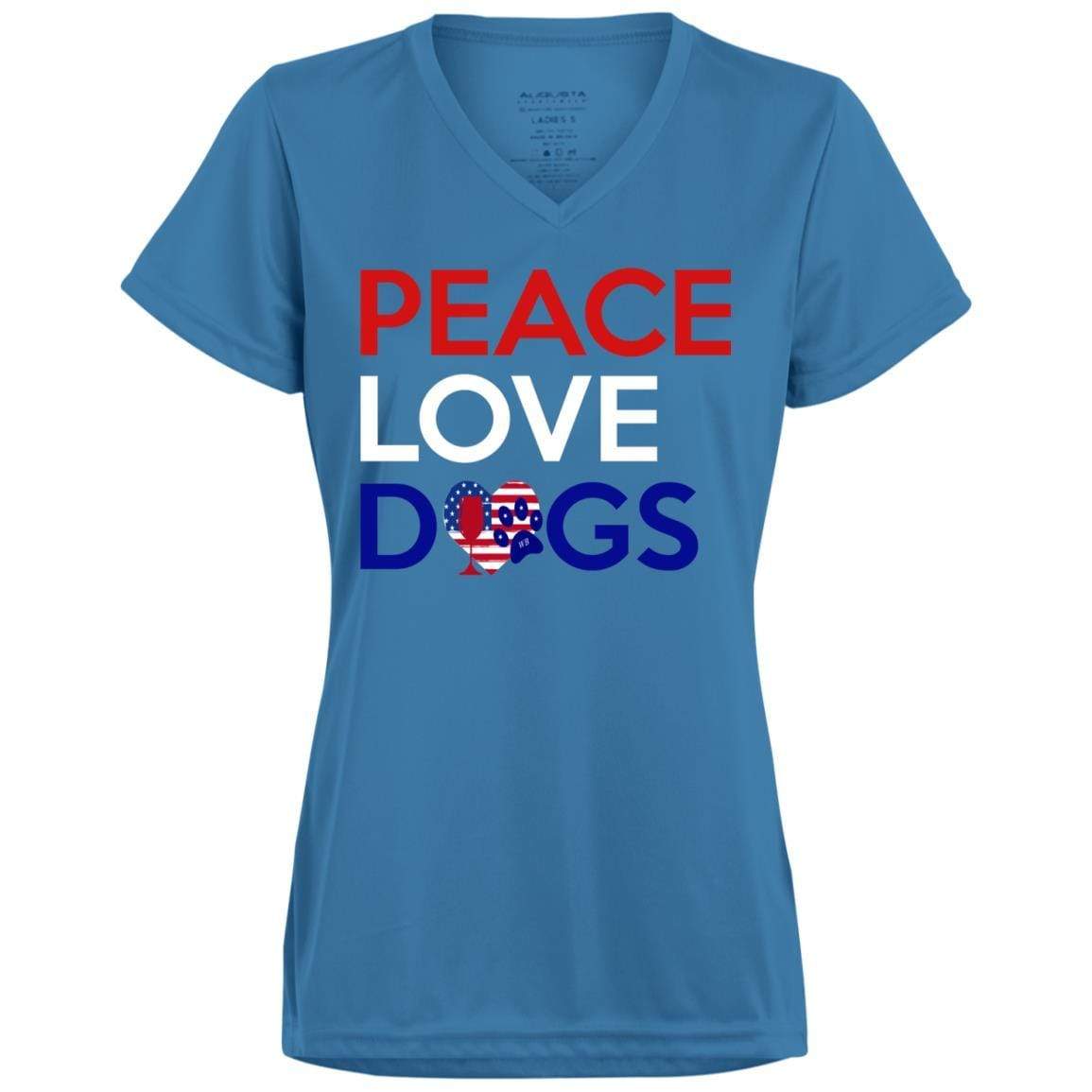 T-Shirts Columbia Blue / X-Small WineyBitches.Co Peace Love Dogs Ladies' Wicking T-Shirt WineyBitchesCo