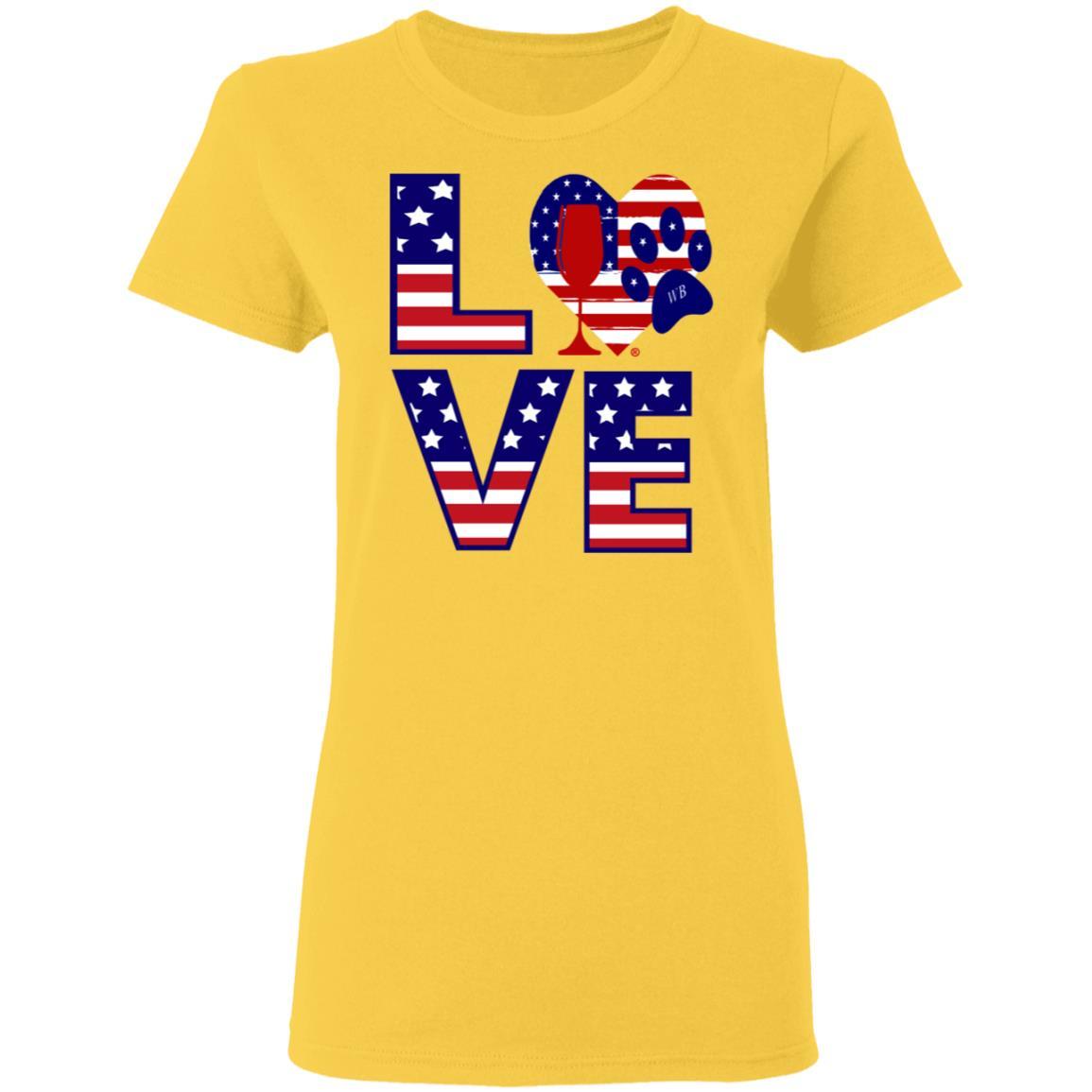 T-Shirts Daisy / S Winey Bitches Co "American Love Paw"  Ladies' 5.3 oz. T-Shirt WineyBitchesCo