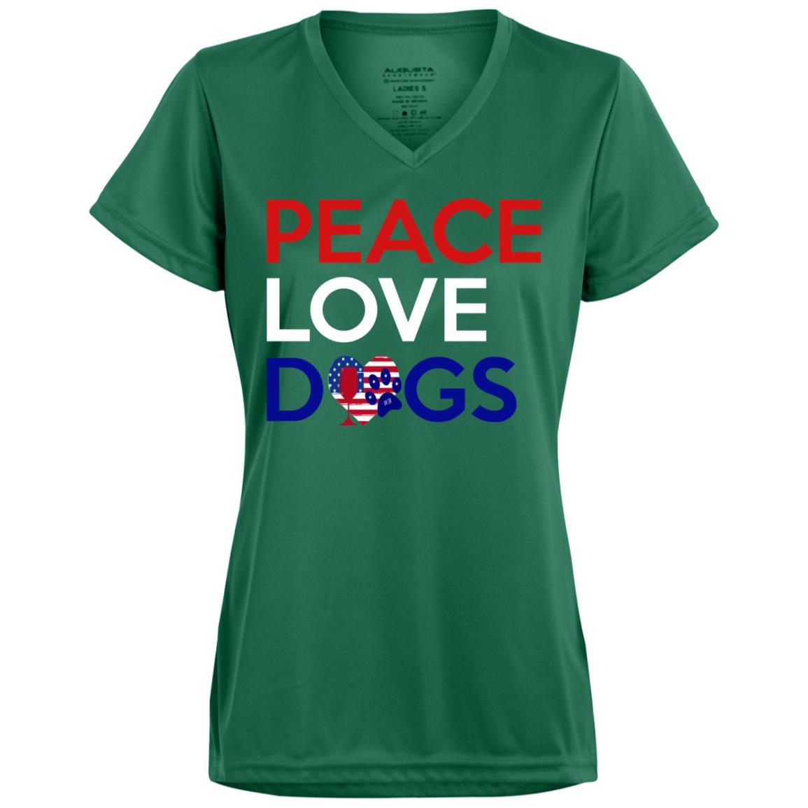 T-Shirts Dark Green / X-Small WineyBitches.Co Peace Love Dogs Ladies' Wicking T-Shirt WineyBitchesCo