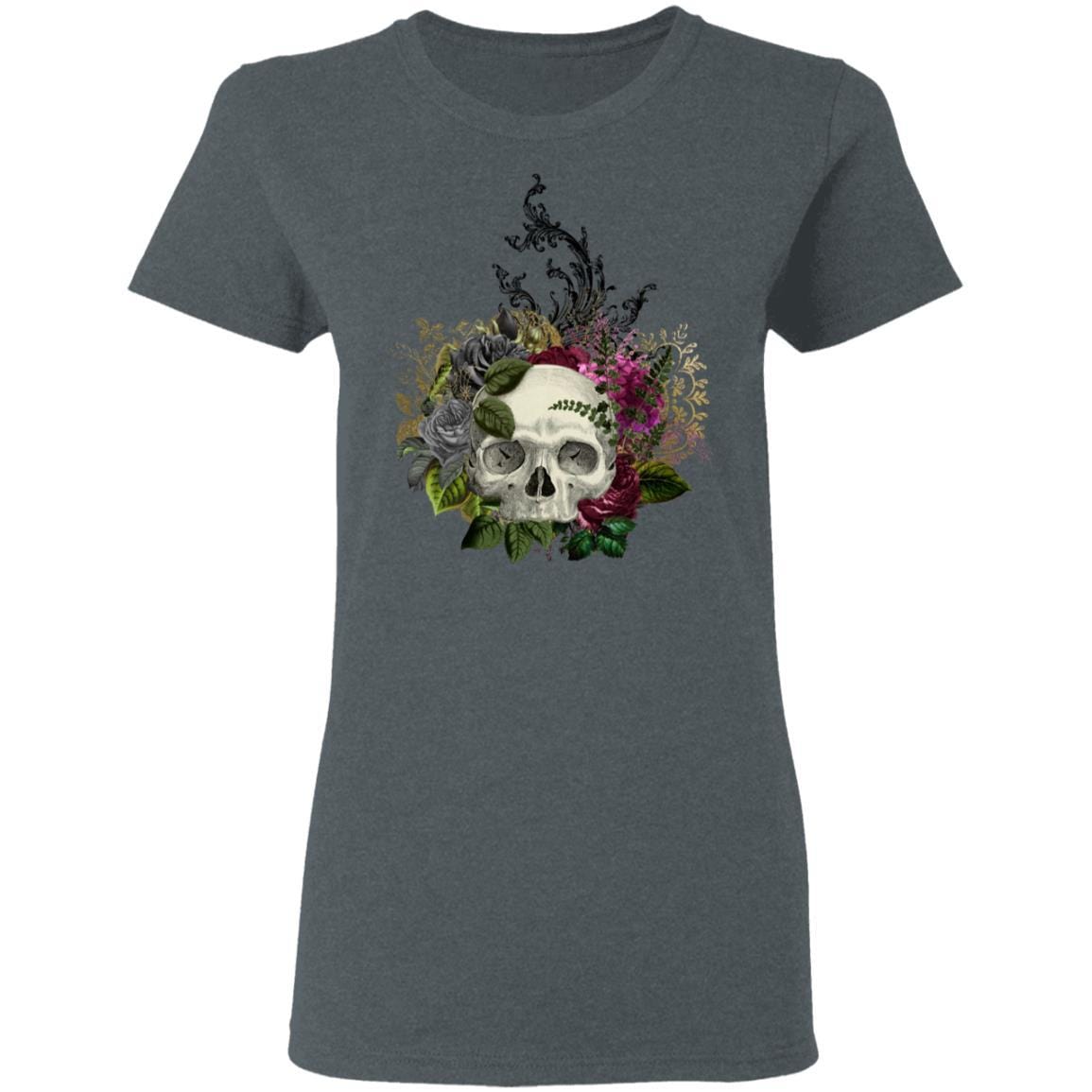 T-Shirts Dark Heather / S Winey Bitches Co Skull Design #1 Ladies' 5.3 oz. T-Shirt WineyBitchesCo
